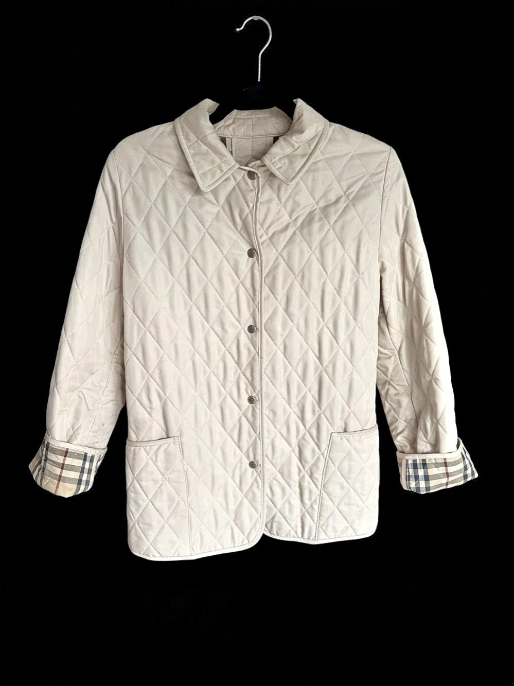 Vtg Burberry London Quilted Jacket Coat Beige Nova Check Made in England Size L